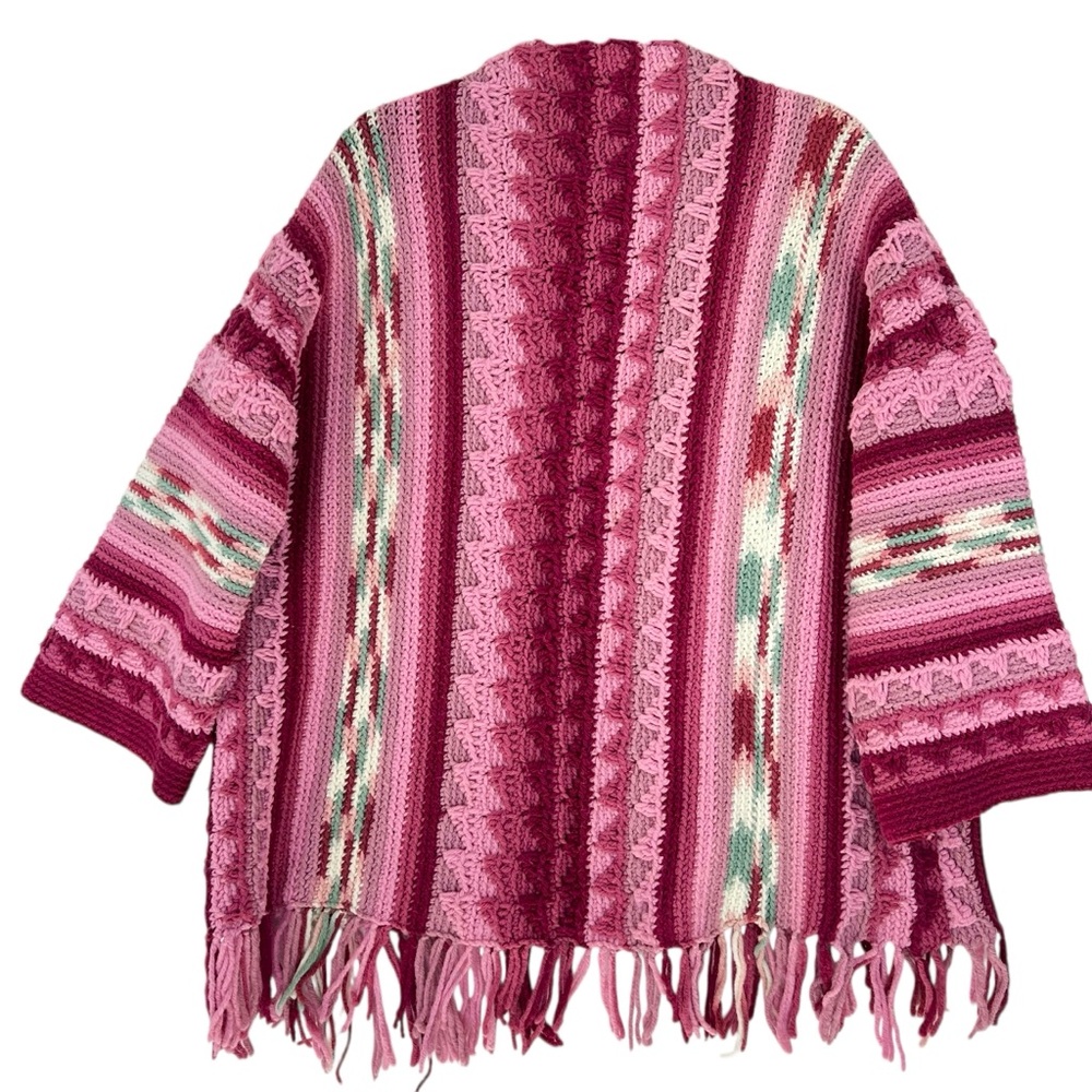Honeybea Upcycled Vintage Afghan Sweater Cardigan OS Pink - Picture 2 of 13